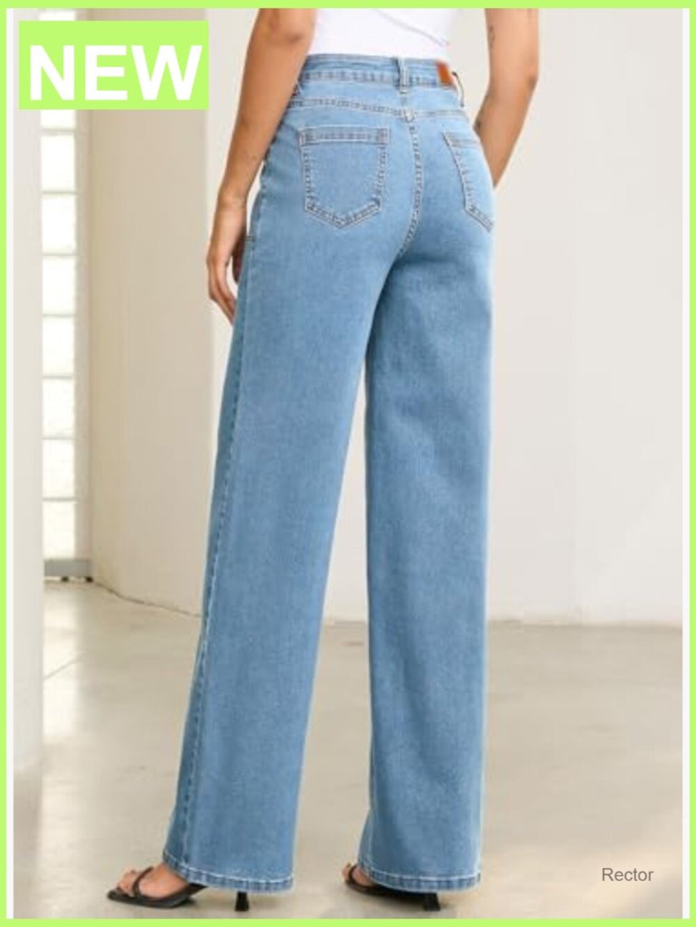 High Waisted Wide Leg Jeans Stretchy Baggy Denim Pants - Picture 2 of 7